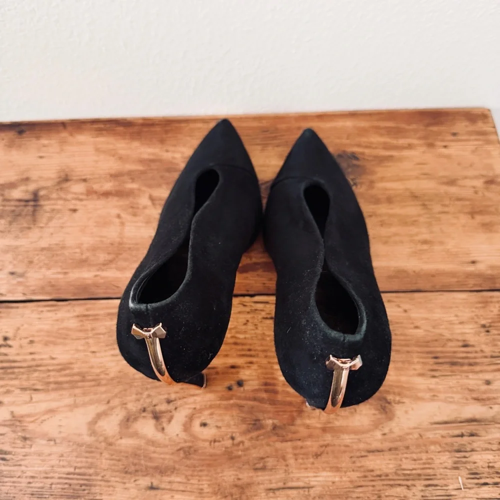 Ted Baker Black Suede Gold Bow Heels